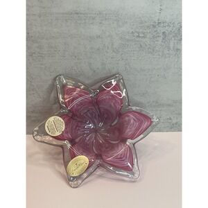 Vtg Arte Murano Lavorazione Art Glass Pink Flower Bud Candle Votive Holder Vase